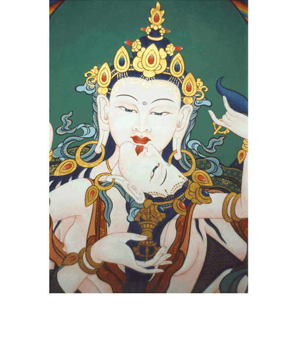 Close up of Vajrasattva thangka by Ugyen Choephell